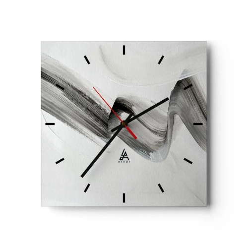 Orologio da parete - Orologio in Vetro - Pennellata astratta in bianco e nero su sfondo chiaro - 30x30cm - Casualmente per divertimento - Decorazione murale moderna per soggiorno e camera da letto ARTTOR