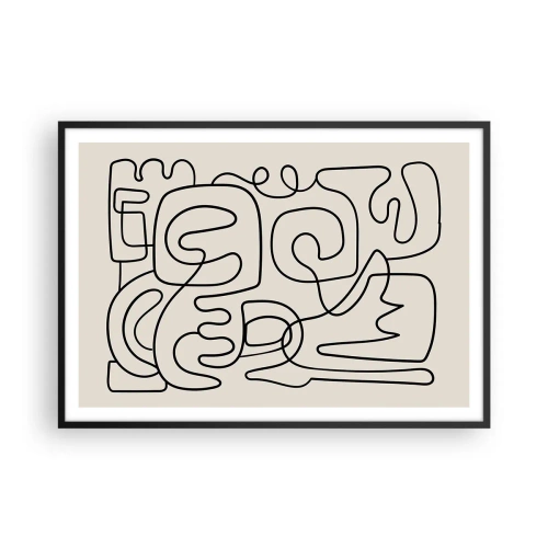 Poster in cornice nera - Motivo astratto di linee nere su sfondo chiaro - 100x70cm - Segui il percorso - Decorazione murale moderna per soggiorno e camera da letto ARTTOR