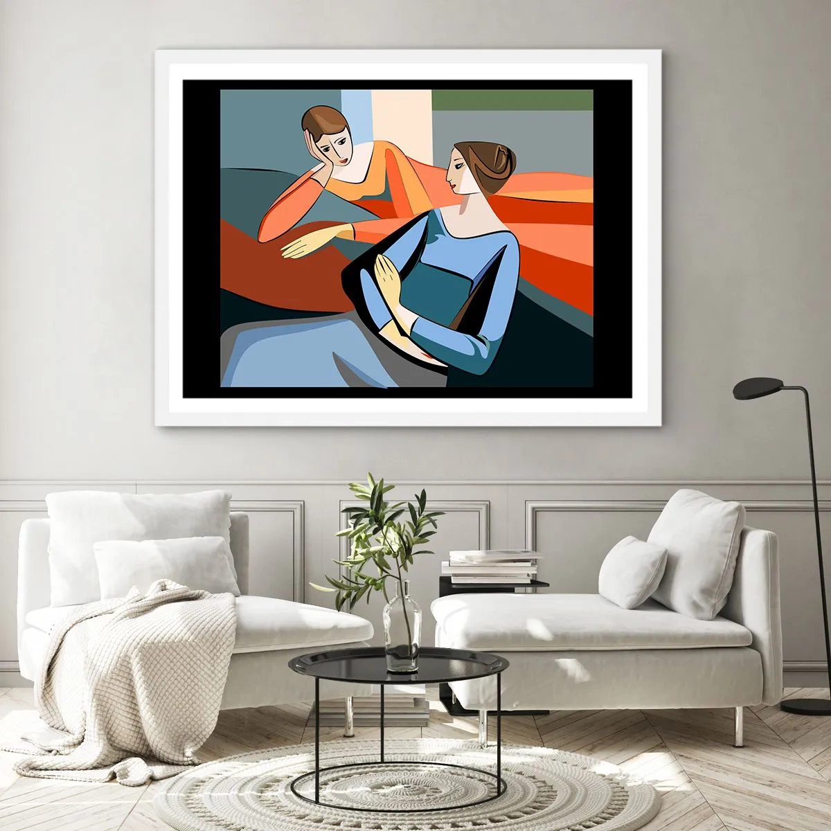 Poster in cornice bianca - Il momento delle confidenze - 100x70 cm