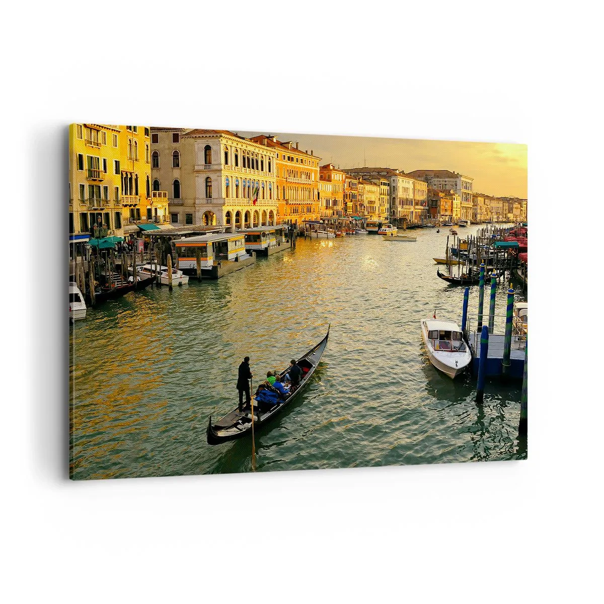 Quadro su tela - Stampe su Tela - Gondola su un canale di Venezia al tramonto - 120x80cm - Sul lato assolato della strada - Decorazione murale moderna per soggiorno e camera da letto ARTTOR