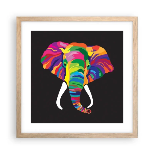 Poster in cornice rovere chiaro - L'elefante che faceva il bagno nell'arcobaleno - 40x40 cm