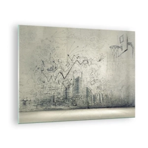 Quadro su vetro - Schizzo grafico con elementi aziendali e creativi - 70x50cm - La mia fantastica vita in città - Decorazione murale moderna per soggiorno e camera da letto ARTTOR
