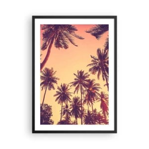 Poster in cornice nera - Palme nei caldi colori del tramonto - 50x70cm - Composizione tropicale - Decorazione murale moderna per soggiorno e camera da letto ARTTOR