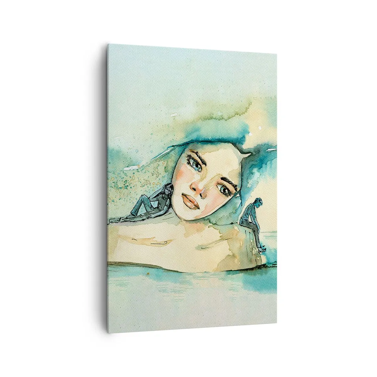 Quadro su tela - Stampe su Tela - Acquerello del volto di una donna con motivo riflettente - 80x120cm - Am I blue? - Decorazione murale moderna per soggiorno e camera da letto ARTTOR