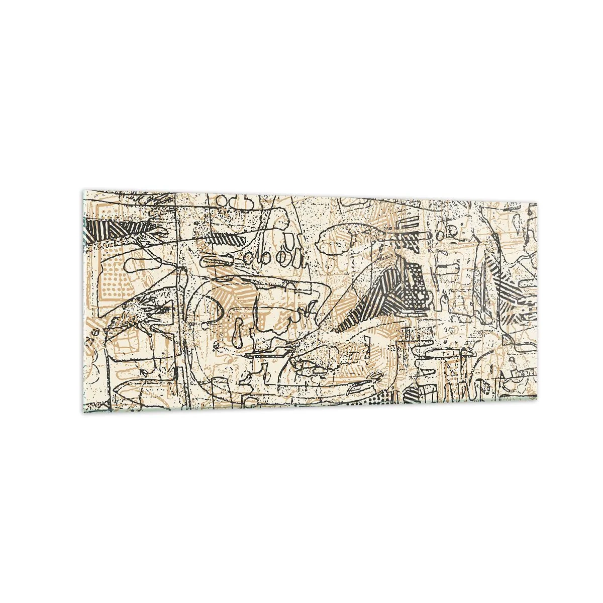 Quadro su vetro - Motivi astratti e linee su uno sfondo beige - 120x50cm - In attesa di essere decifrato - Decorazione murale moderna per soggiorno e camera da letto ARTTOR