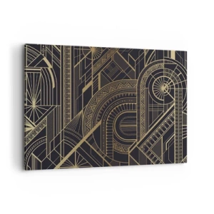 Quadro su tela - Stampe su Tela - Motivi geometrici dorati su sfondo nero in stile Art Déco - 100x70cm - Concetti, idee, progetti - Decorazione murale moderna per soggiorno e camera da letto ARTTOR