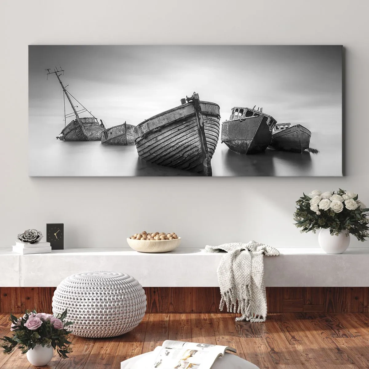 Quadro su tela - Stampe su Tela - Barche abbandonate in acque calme - 140x50cm - Sono solo ricordi... - Decorazione murale moderna per soggiorno e camera da letto ARTTOR