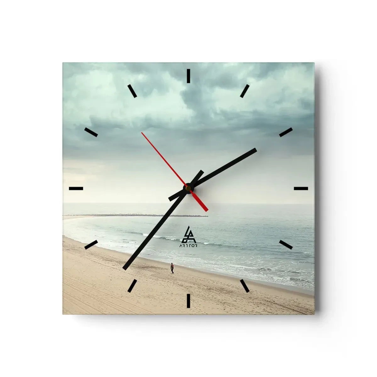 Orologio da parete - Orologio in Vetro - Una figura solitaria su una spiaggia deserta in riva al mare calmo - 30x30cm - Cercando la pace - Decorazione murale moderna per soggiorno e camera da letto ARTTOR