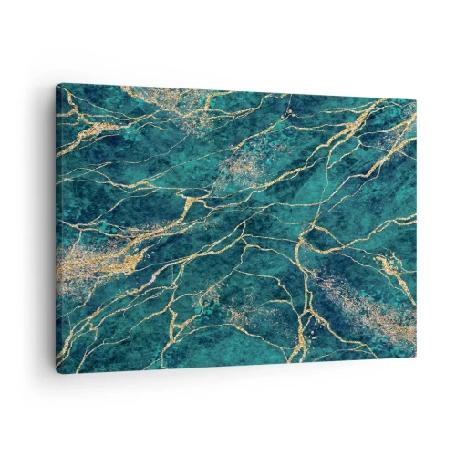 Quadro su tela - Stampe su Tela - Motivo marmoreo strutturato nelle tonalità del turchese e dell'oro - 70x50cm - La vena d'oro - Decorazione murale moderna per soggiorno e camera da letto ARTTOR