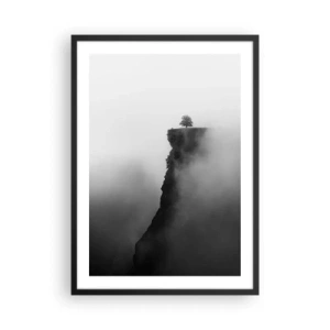 Poster in cornice nera - Un albero solitario sul bordo di una scogliera circondato dalla nebbia - 50x70cm - Al confine del mondo - Decorazione murale moderna per soggiorno e camera da letto ARTTOR
