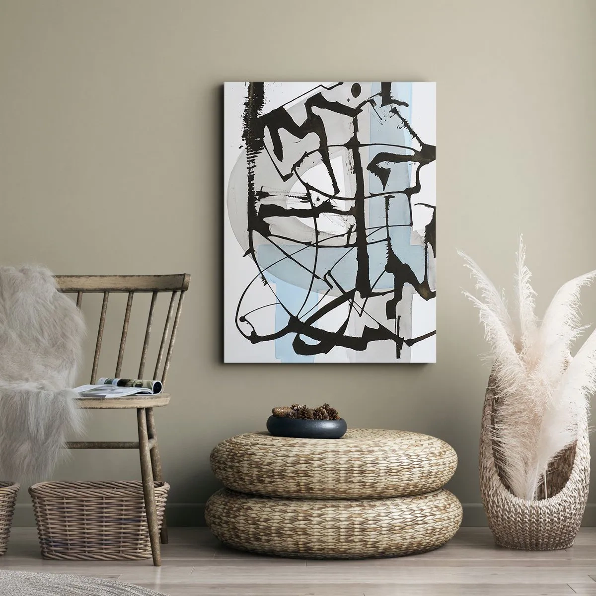 Quadro su tela - Stampe su Tela - Linee e forme astratte in blu e nero - 50x70cm - Blu nonostante tutto - Decorazione murale moderna per soggiorno e camera da letto ARTTOR