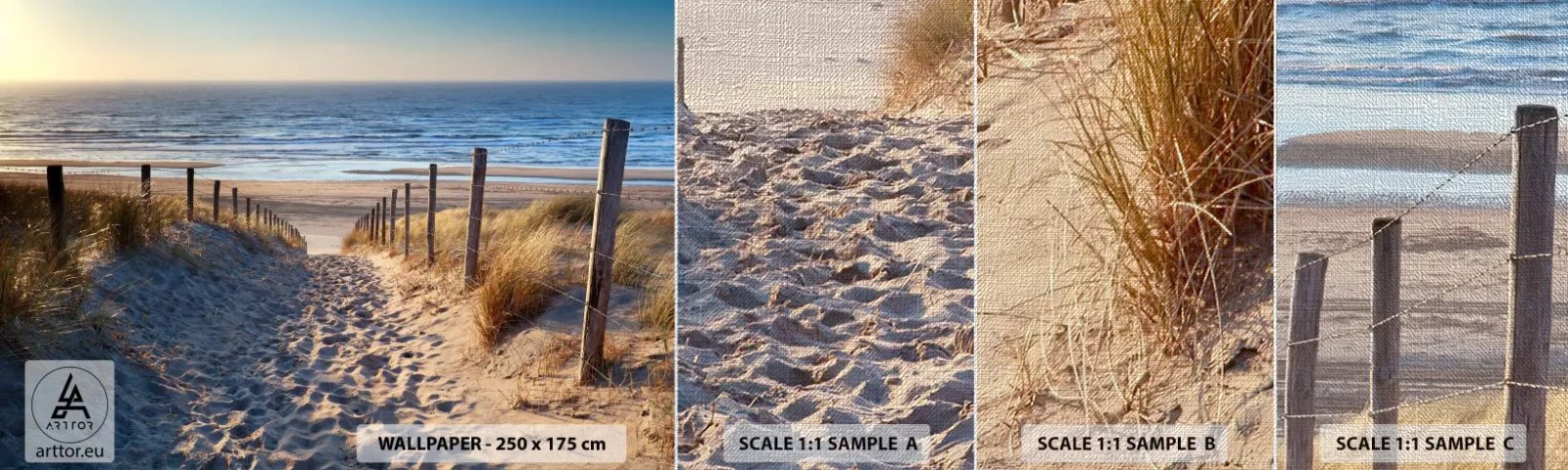 Campione di Fotomurale Premium Canvas - Rumore del mare, uccelli che cantano, spiaggia selvatica tra i cespugli... - Paesaggio, Spiaggia, Dune - 100x30 cm