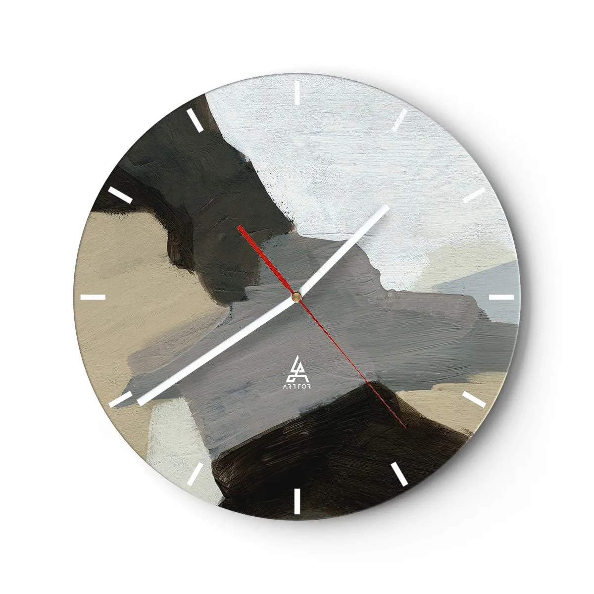 Orologio da parete - Orologio in Vetro - Composizione astratta nei toni del grigio e del beige - 30x30cm - Astrazione: il crocevia del grigio - Decorazione murale moderna per soggiorno, cucina e camera da letto ARTTOR