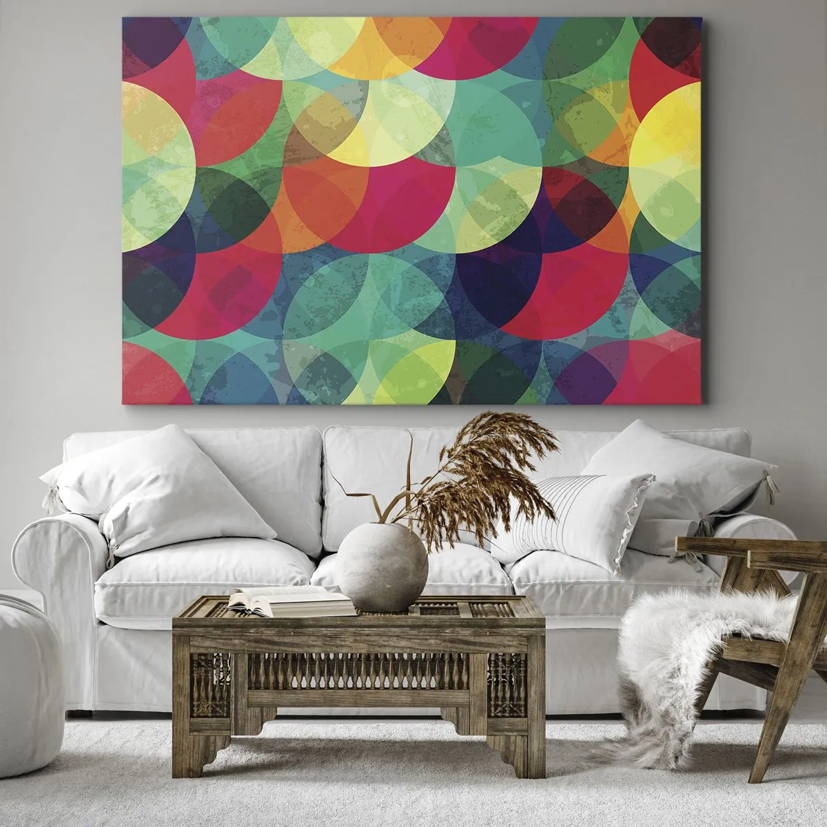 Quadro su tela - Stampe su Tela - Motivi geometrici colorati composti da cerchi e semicerchi - 100x70cm - Ascensione arcobaleno - Decorazione murale moderna per soggiorno e camera da letto ARTTOR