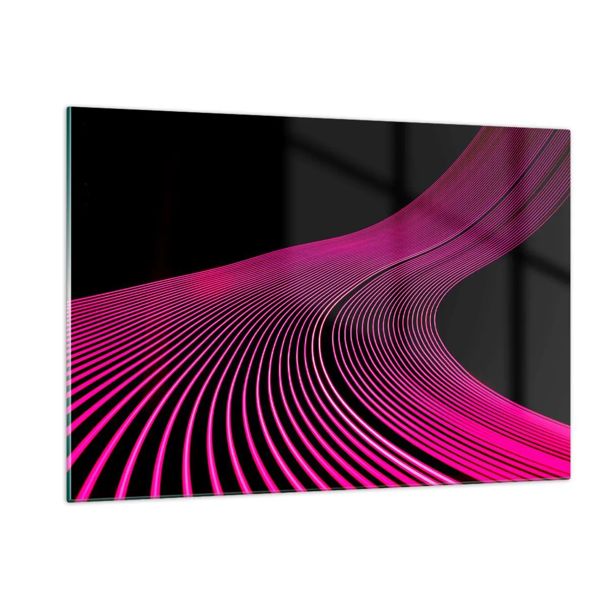 Quadro su vetro - Linee luminose rosa su sfondo nero - 120x80cm - Il viale della luce - Decorazione murale moderna per soggiorno e camera da letto ARTTOR