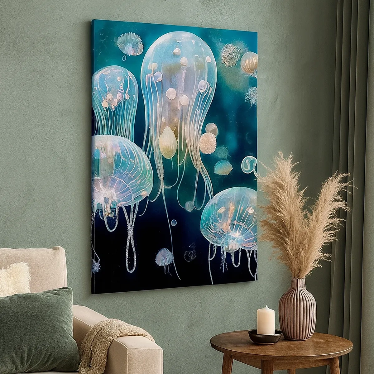 Quadro su tela - Stampe su Tela - Delicate meduse nel mondo sottomarino - 50x70cm - Danza sottomarina - Decorazione murale moderna per soggiorno e camera da letto ARTTOR