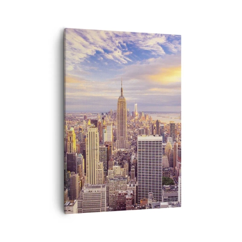 Quadro su tela - Stampe su Tela - Panorama di una città moderna con grattacieli al tramonto - 50x70cm - Toccando le nuvole - Decorazione murale moderna per soggiorno e camera da letto ARTTOR