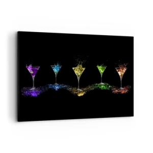Quadro su tela - Stampe su Tela - Cocktail colorati in bicchieri su sfondo nero - 120x80cm - I colori della gioia nel mondo dei cristalli - Decorazione murale moderna per soggiorno e camera da letto ARTTOR