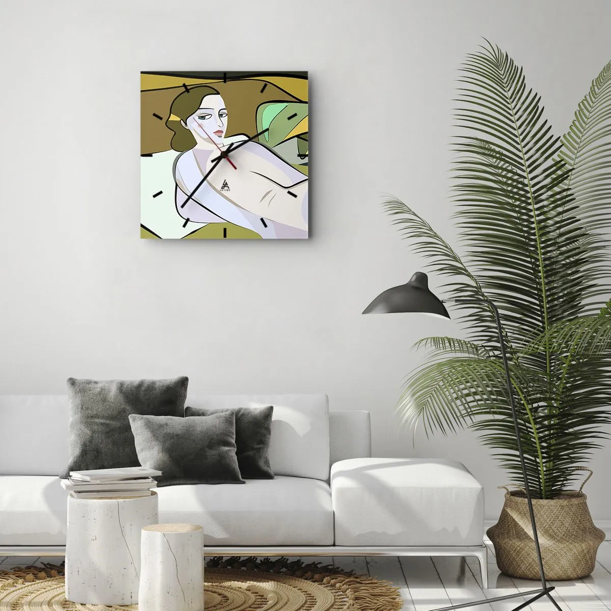 Orologio da parete - Orologio in Vetro - Figura astratta in stile moderno - 30x30cm - Ritratto intimo - Decorazione murale moderna per soggiorno e camera da letto ARTTOR