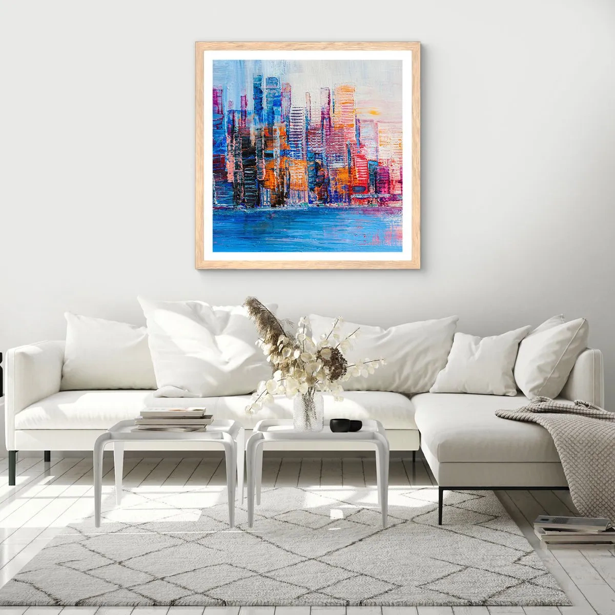Poster in cornice rovere chiaro - Metropoli gioiosa - 60x60 cm