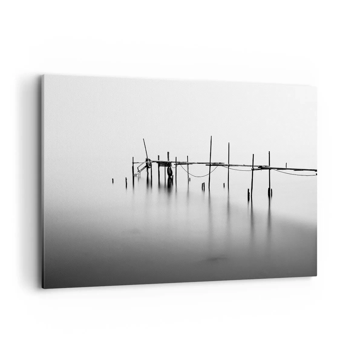 Quadro su tela - Stampe su Tela - Un molo bianco e nero immerso in un paesaggio nebbioso - 120x80cm - E se la luce non c'è? - Decorazione murale moderna per soggiorno e camera da letto ARTTOR