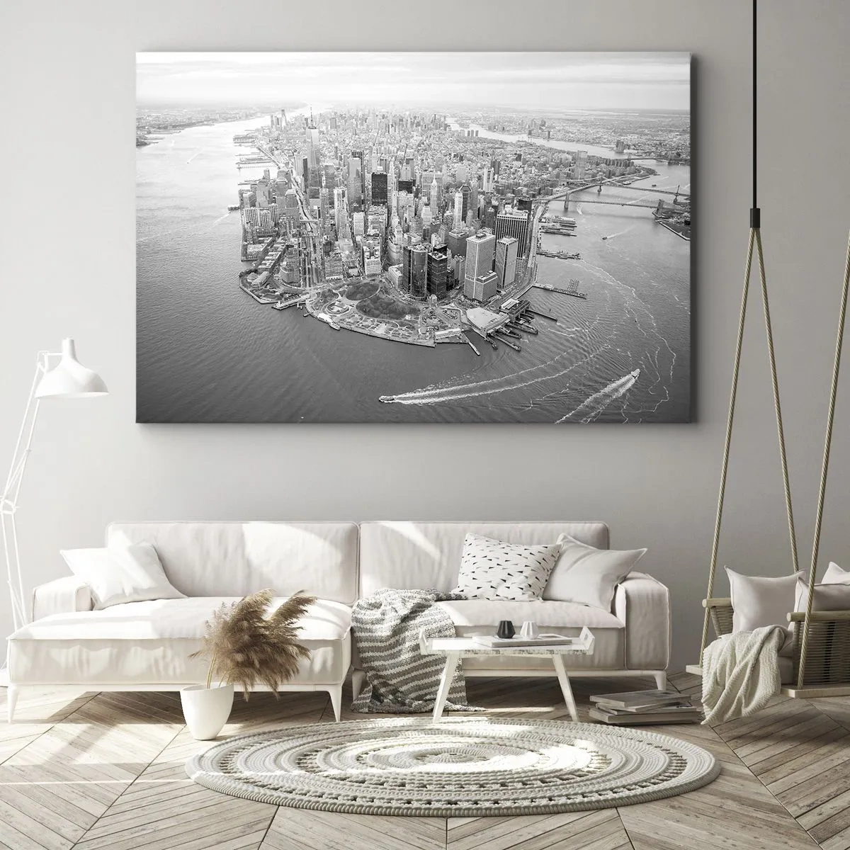Quadro su tela - Stampe su Tela - Vista aerea di Manhattan in bianco e nero - 70x50cm - Come non amarla? - Decorazione murale moderna per soggiorno e camera da letto ARTTOR