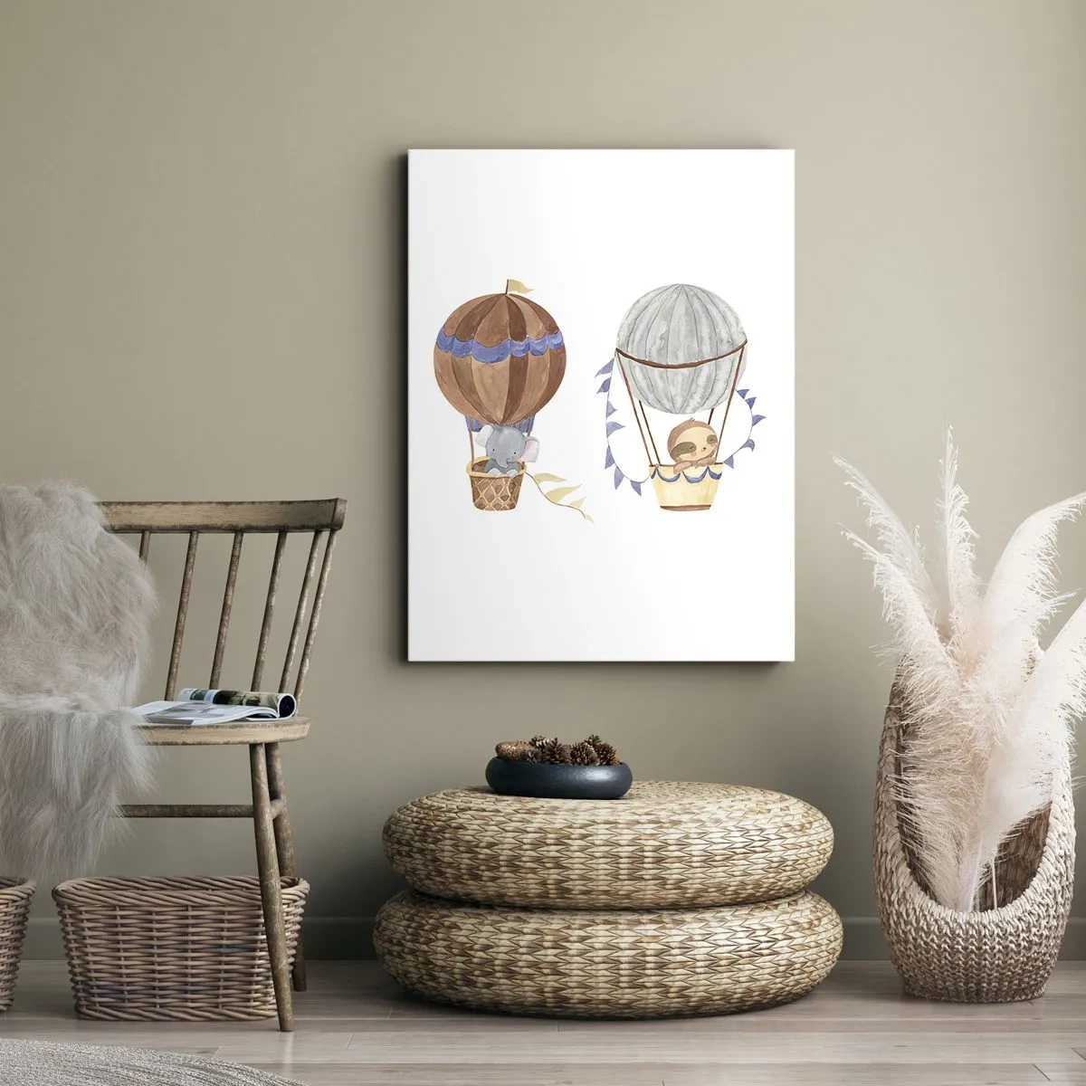 Quadro su tela - Stampe su Tela - Simpatici animali in palloncini su sfondo bianco - 50x70cm - Amici in viaggio - Decorazione murale moderna per soggiorno e camera da letto ARTTOR