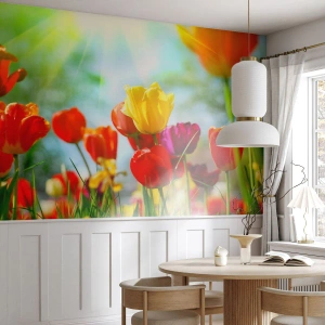 Fotomurali Autoadesivo Deluxe Sticker - Tutti i colori del sole - Tulipani, Fiori, Prato - 200x140 cm