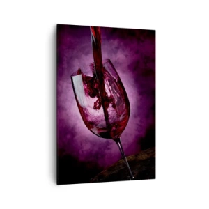 Quadro su tela - Stampe su Tela - Vino rosso versato in un bicchiere su uno sfondo di fumo viola - 70x100cm - Scarlatto? Carminio? No, rubino - Decorazione murale moderna per soggiorno e camera da letto ARTTOR