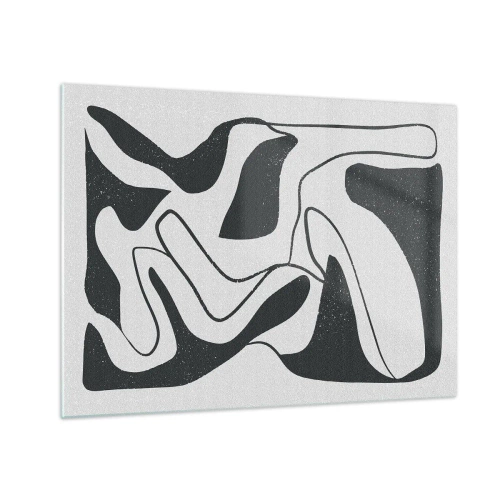 Quadro su vetro - Forme astratte in bianco e nero che ricordano un labirinto - 70x50cm - Gioco astratto nel labirinto - Decorazione murale moderna per soggiorno e camera da letto ARTTOR