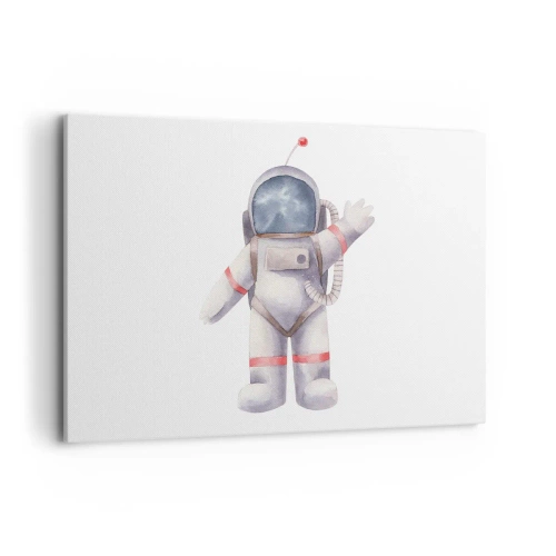 Quadro su tela - Stampe su Tela - Astronauta in stile acquerello su sfondo bianco - 100x70cm - Ci vediamo! - Decorazione murale moderna per soggiorno e camera da letto ARTTOR