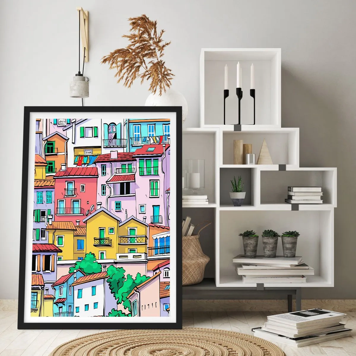 Poster in cornice nera - Città allegra - 70x100 cm