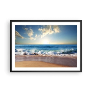 Poster in cornice nera - Una spiaggia soleggiata con onde che si infrangono sulla riva - 70x50cm - Insieme movimento e immobilità - Decorazione murale moderna per soggiorno e camera da letto ARTTOR