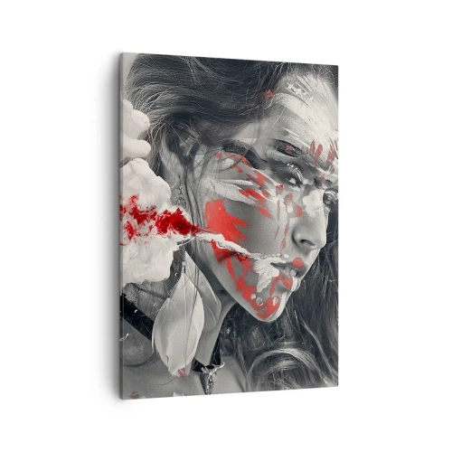 Quadro su tela - Stampe su Tela - Ritratto artistico di una donna con accenti rossi astratti - 50x70cm - Nei vapori dell'assurdo - Decorazione murale moderna per soggiorno e camera da letto ARTTOR