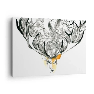 Quadro su tela - Stampe su Tela - Sottile grafica di cervo con corna decorative - 70x50cm - I corni dell'abbondanza - Decorazione murale moderna per soggiorno e camera da letto ARTTOR