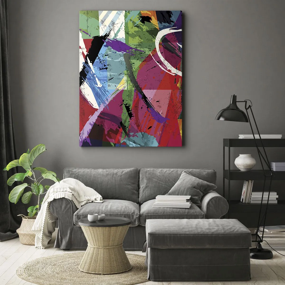Quadro su tela - Stampe su Tela - Astrazione colorata con pennellate dinamiche - 50x70cm - Veloce, vivo e saltellante - Decorazione murale moderna per soggiorno e camera da letto ARTTOR