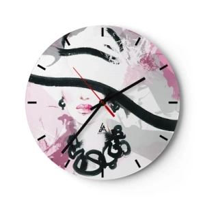 Orologio da parete - Orologio in Vetro - Ritratto di donna in nero e rosa - 40x40 cm