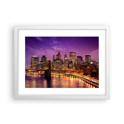 Poster in cornice bianca - Manhattan in viola e oro - 40x30 cm