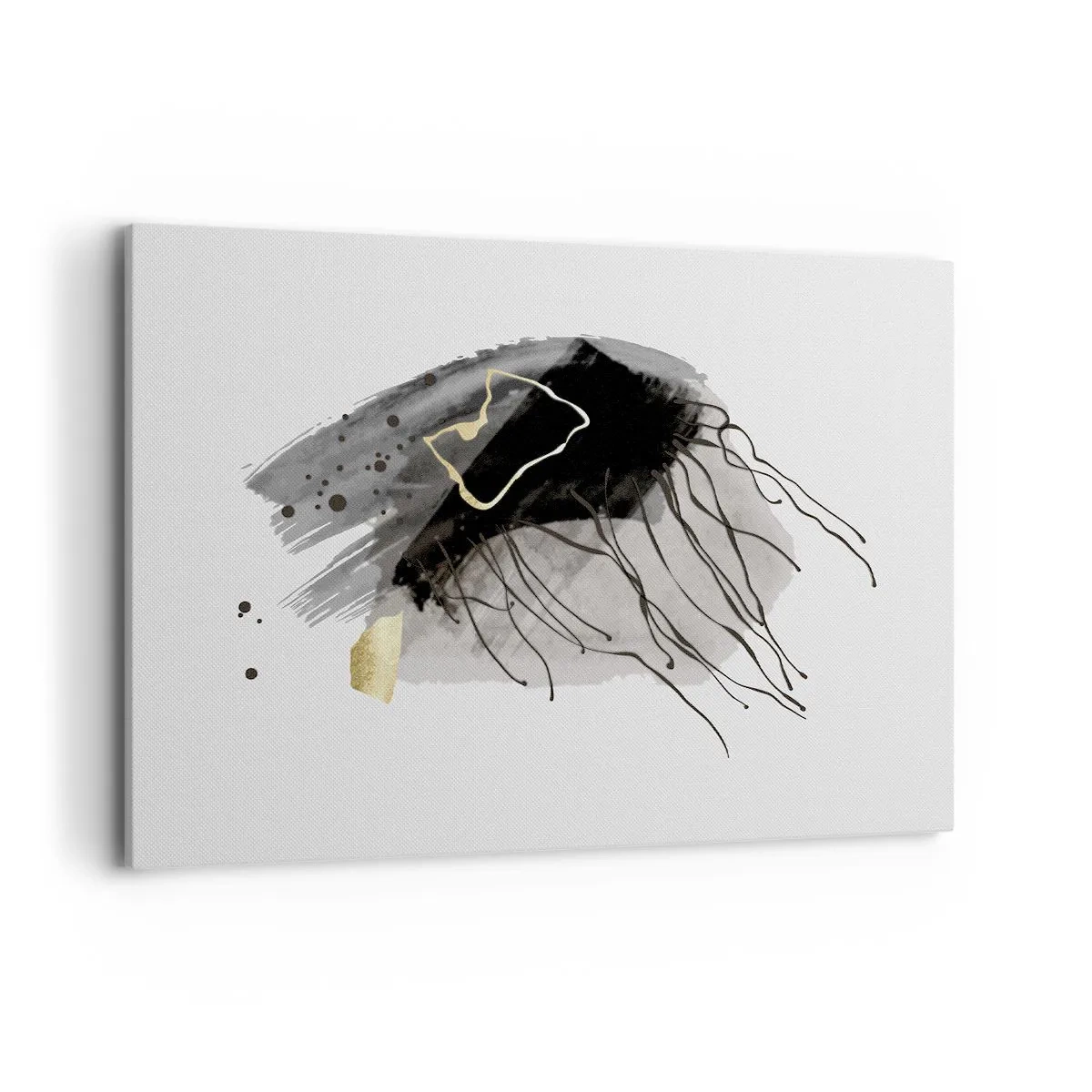 Quadro su tela - Stampe su Tela - Una composizione astratta con accenti di nero e oro. - 100x70cm - In nero e in oro - Decorazione murale moderna per soggiorno e camera da letto ARTTOR