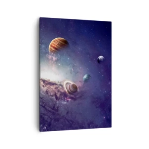 Quadro su tela - Stampe su Tela - Pianeti in una galassia con una nebulosa sullo sfondo - 50x70cm - Sistema solare danzante - Decorazione murale moderna per soggiorno e camera da letto ARTTOR