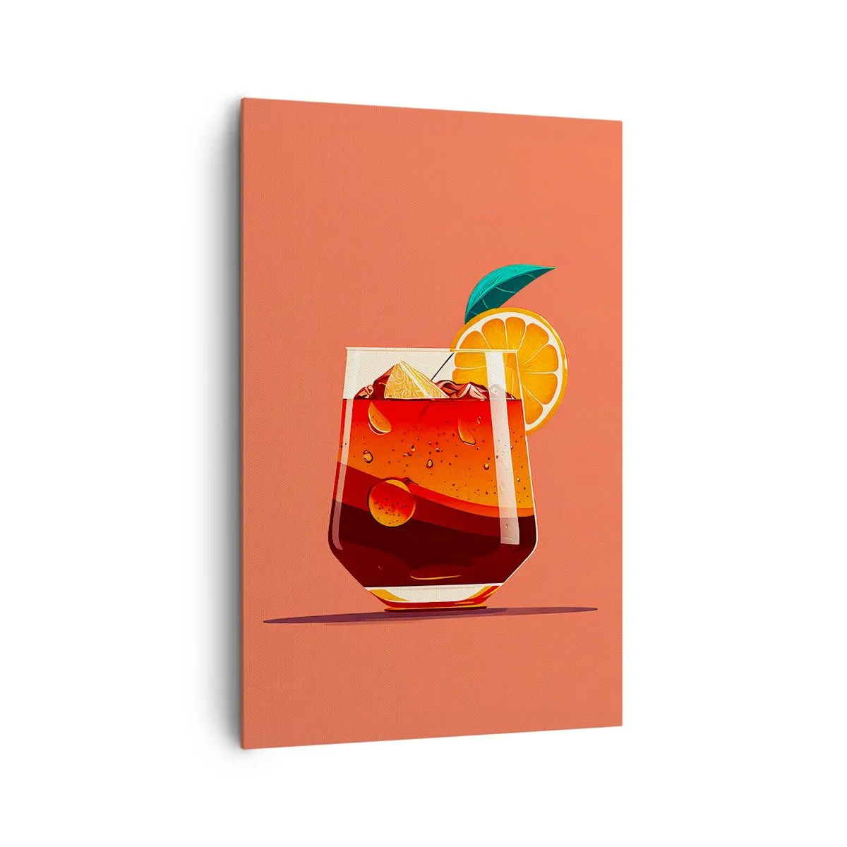 Quadro su tela - Stampe su Tela - Un bicchiere di bevanda e una fetta d'arancia su uno sfondo arancione - 80x120cm - Rinfresco estivo - Decorazione murale moderna per soggiorno e camera da letto ARTTOR