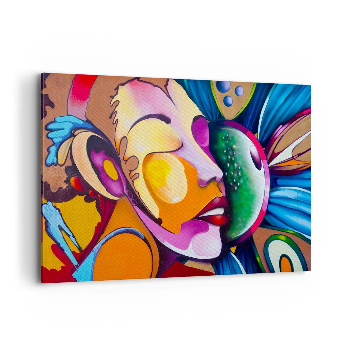 Quadro su tela - Stampe su Tela - Un'astrazione colorata con un motivo facciale in una composizione dinamica - 120x80cm - Toccare con il colore - Decorazione murale moderna per soggiorno e camera da letto ARTTOR