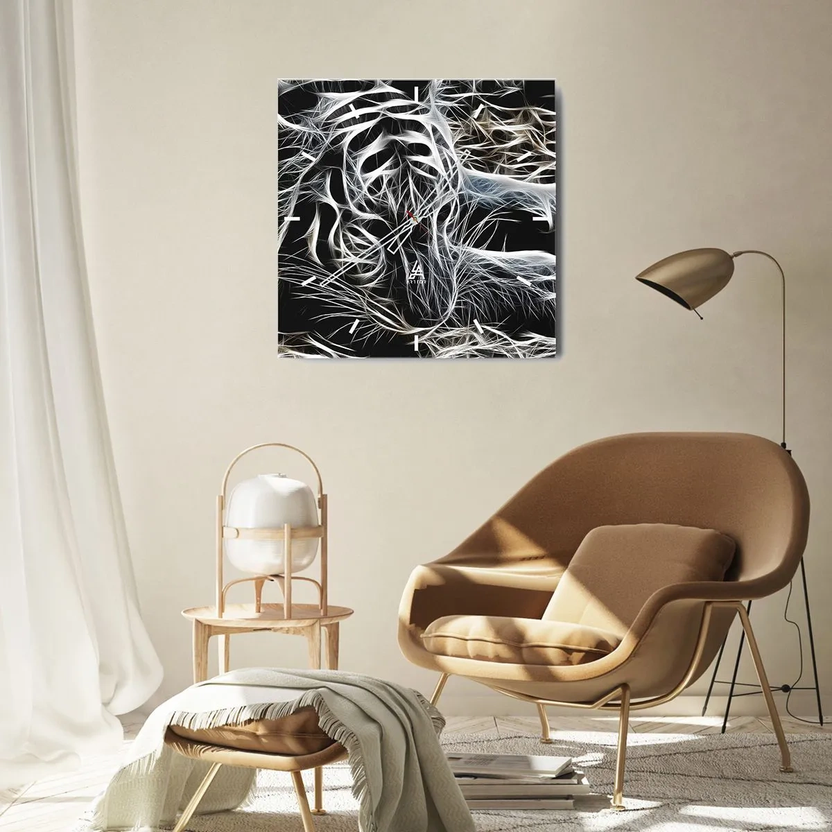 Orologio da parete - Orologio in Vetro - Studio di leggerezza felina - 40x40 cm