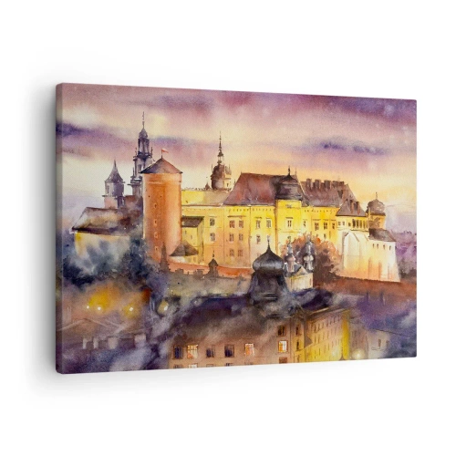 Quadro su tela - Stampe su Tela - Un pittoresco dipinto ad acquerello di un castello al tramonto - 70x50cm - Storia e fiaba - Decorazione murale moderna per soggiorno e camera da letto ARTTOR