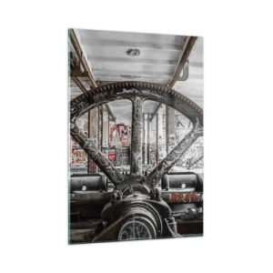Quadro su vetro - Interno industriale storico con ruota dentata - 50x70cm - La vita segreta della fabbrica - Decorazione murale moderna per soggiorno e camera da letto ARTTOR