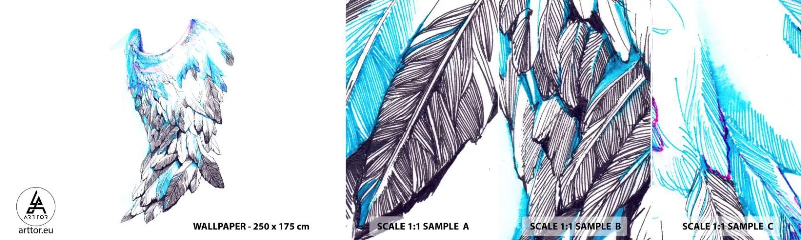 Campione di Fotomurale Adesivo Deluxe Sticker - Mi servono le ali - Astrazione, Ala di uccello, Piume di uccelli - 100x30 cm