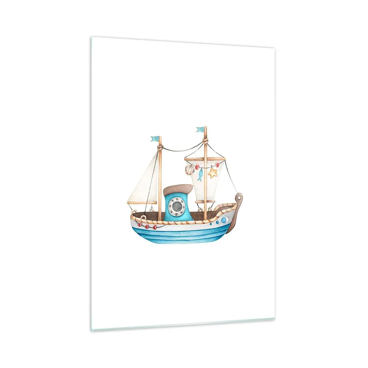 Quadro su vetro - Illustrazione di una nave per bambini su sfondo bianco - 50x70cm - Benvenuta avventura! - Decorazione murale moderna per soggiorno e camera da letto ARTTOR