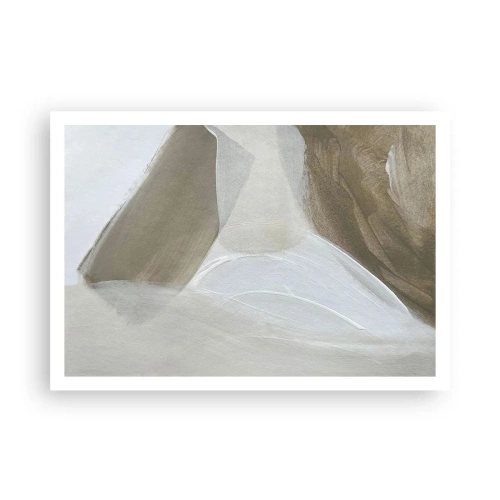 Poster - Delicata astrazione nei toni del beige e del bianco - 100x70cm - Onda di bianco - Decorazione murale moderna per soggiorno e camera da letto ARTTOR