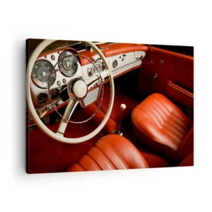 Quadro su tela - Stampe su Tela - Interni di auto d'epoca con sedili in pelle rossa - 70x50cm - Lusso in stile vintage - Decorazione murale moderna per soggiorno e camera da letto ARTTOR