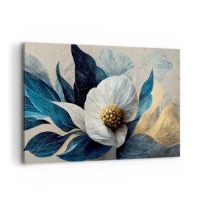 Quadro su tela - Stampe su Tela - Un fiore con foglie blu su uno sfondo elegante - 120x80cm - Ha un cuore d'oro - Decorazione murale moderna per soggiorno e camera da letto ARTTOR